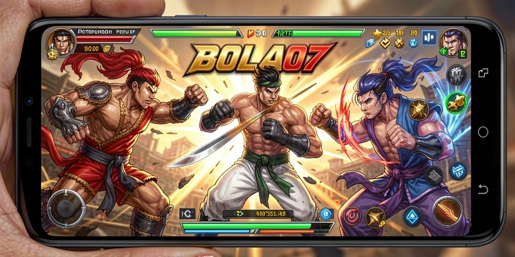 Tampilan gameplay BOLA07 yang mendebarkan saat karakter bertarung.