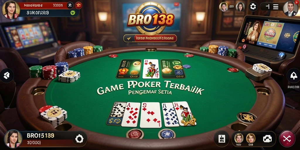 Tampilan menarik dari gameplay poker di BRO138 yang mendebarkan.