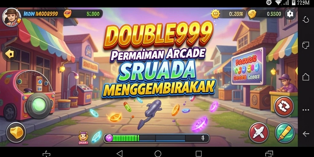 Tangkapan layar utama DOUBLE999 memperlihatkan aksi bermain arcade yang penuh warna.