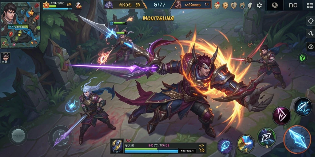 Tampilan gameplay seru GT777 dalam pertarungan MOBA.