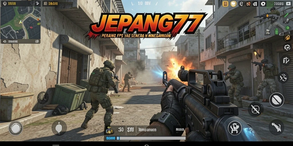 Screenshot aksi intens di dalam game FPS JEPANG77.