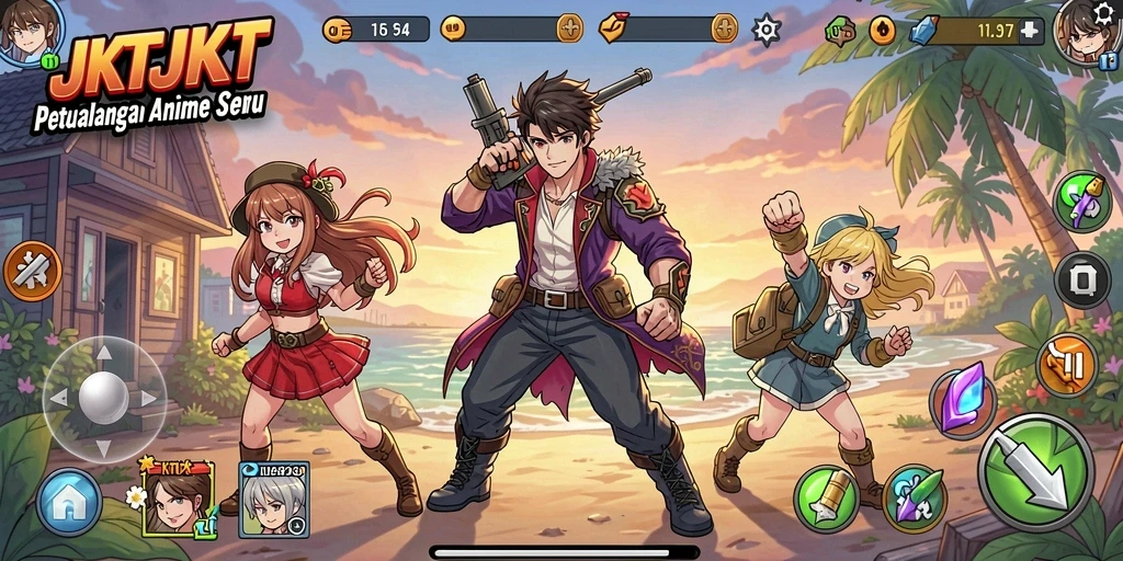 Gameplay JKTJKT yang memukau dengan karakter anime yang beraksi.