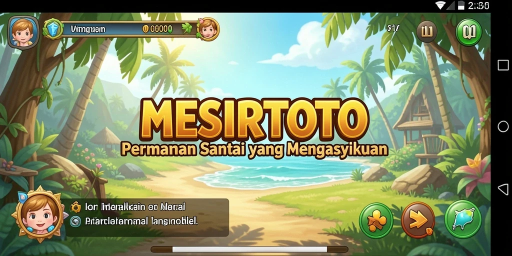 Tampilan gameplay menarik dari <strong>MESIRTOTO</strong> dengan grafis cerah dan karakter unik.
