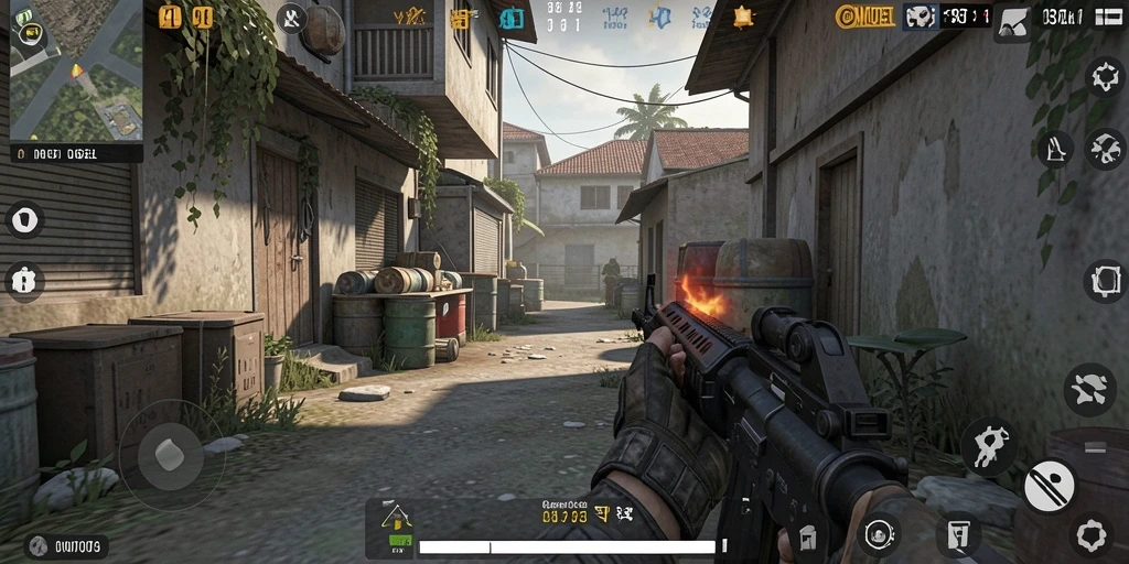 Tampak aksi seru dalam gameplay OMUTOGEL FPS.