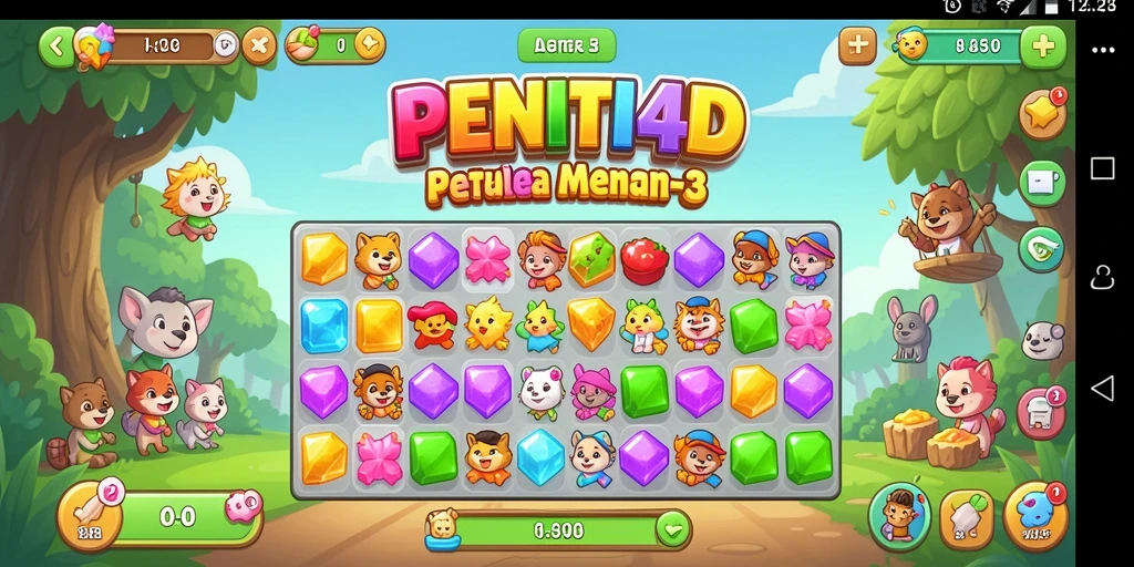 Screenshot gameplay PENITI4D yang menunjukkan kombinasi Match-3 yang menarik.