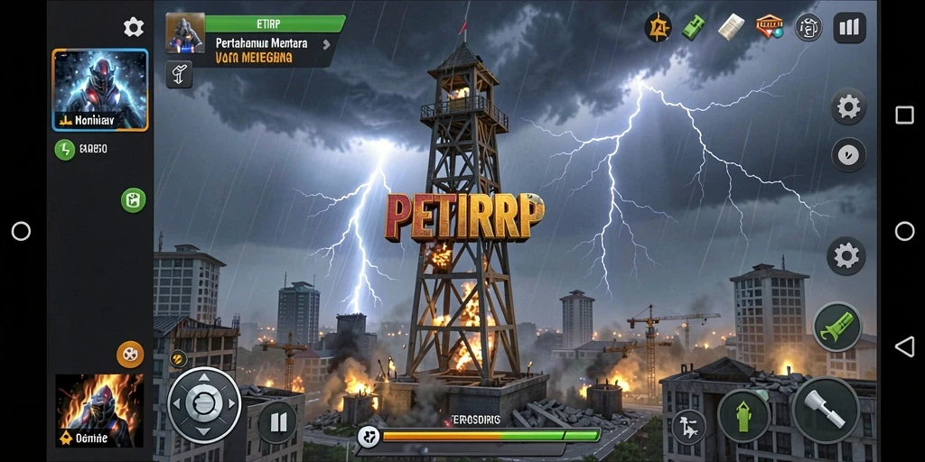 Screenshot utama dari gameplay Tower Defense PETIRRP yang menegangkan.