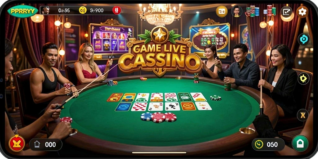 Tampilan gameplay PPRRYY dengan dealer langsung dan interaksi sosial.