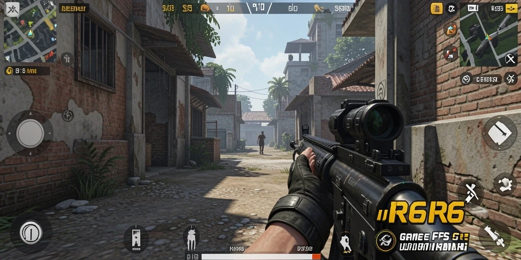 Tampilan screenshot utama R6R6 menampilkan aksi intens dalam gameplay FPS.