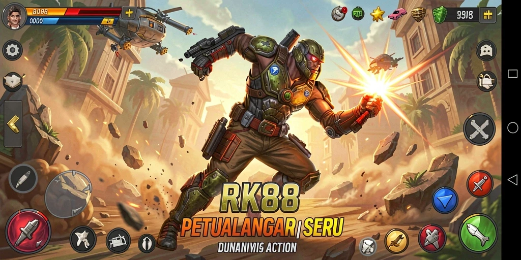 Screenshot gameplay RK88 menunjukkan aksi mendebarkan dengan grafis yang luar biasa.