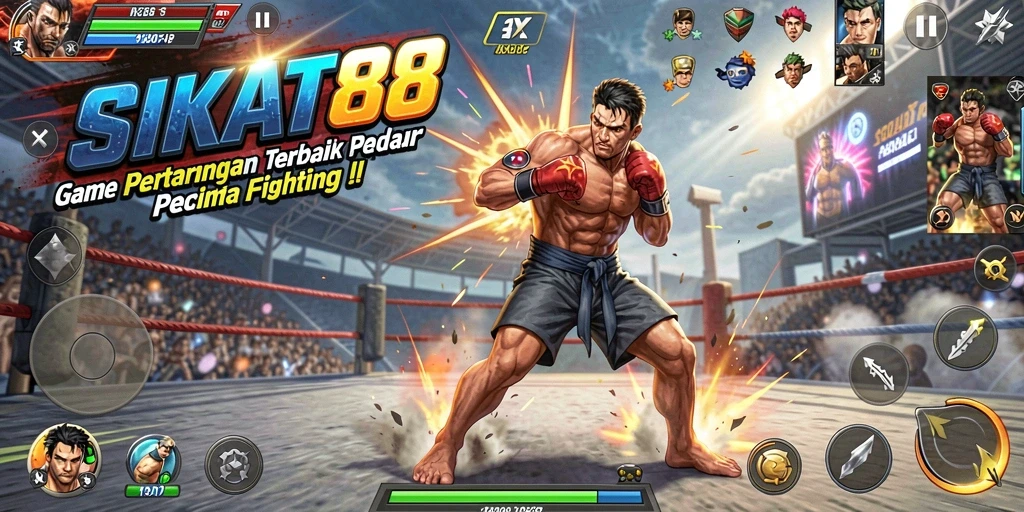 Gameplay SIKAT88 menampilkan pertarungan seru antar karakter.